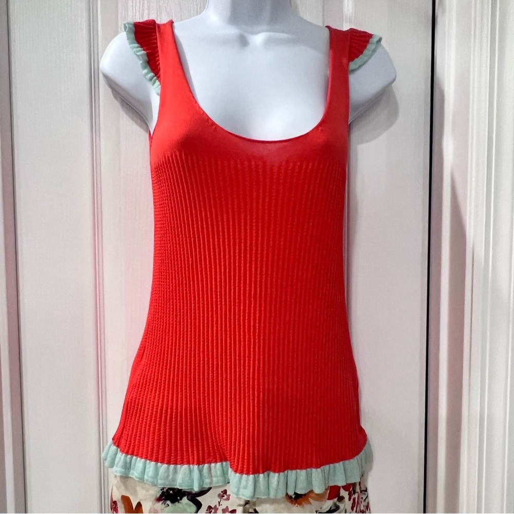 Chelsea and Violet Coral and Mint ruffled Tank Top size XS